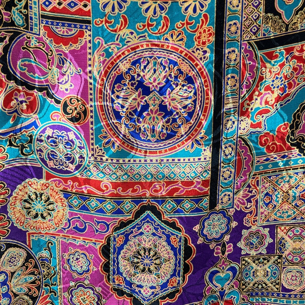 Long Satin jacquard scarf Jewel tones, two fabric pc sewn together Silk Blend - Picture 4 of 5